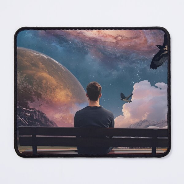 Item preview, Man Sitting on Bench Gazing at Cosmic Galaxies designed and sold by CosmicCutouts.