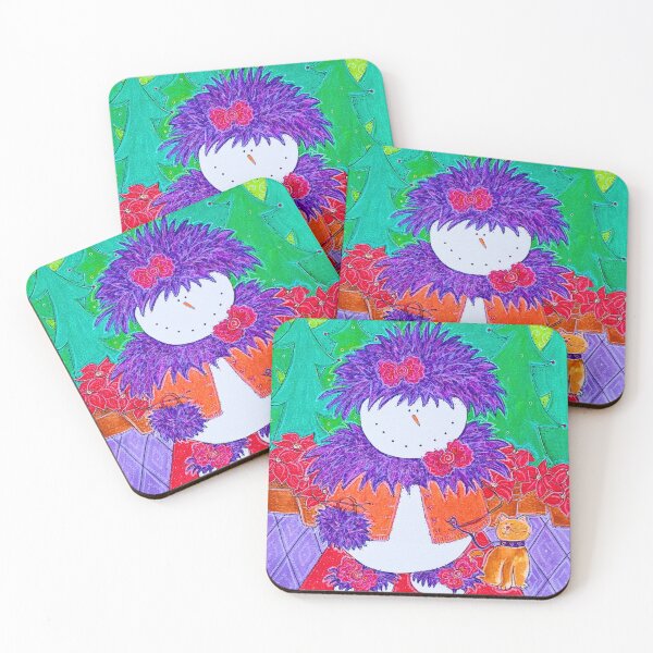 Item preview,  Snowman Shopping Day Purple Boa Lady with Cat designed and sold by snowmanholidayart.