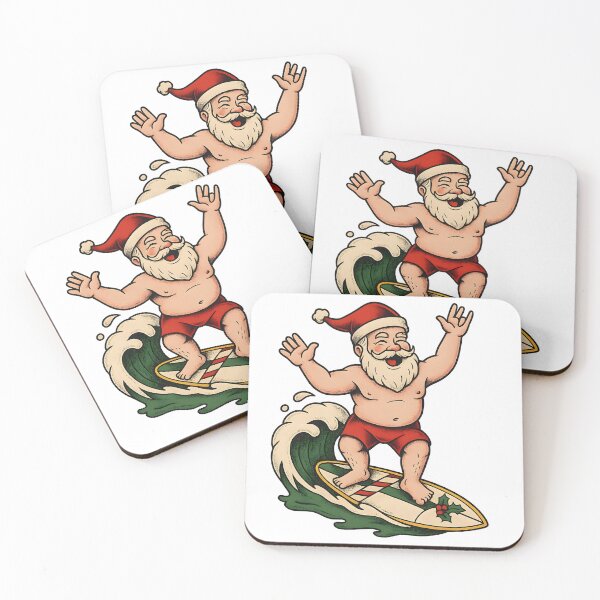 Item preview, Surfing Santa – Tropical Christmas Retro Badge designed and sold by Tattee.