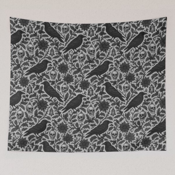 Item preview, Gothic Christmas Ravens & Skulls – Dark Floral Pattern designed and sold by cabuks.