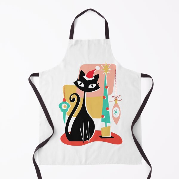 Item preview, Vintage retro MCM Mid Century modern with black kitty cat and festive Tree and ornaments designed and sold by Jdawnink.