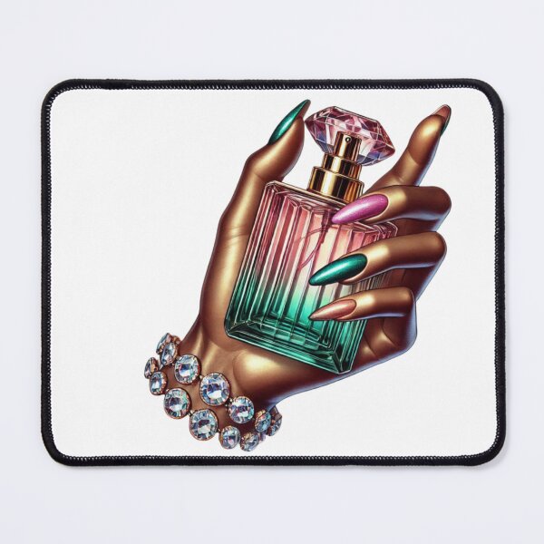 Item preview, Glam Perfume Bottle Illustration with Dark-Skin Hand & Metallic Nails designed and sold by Lulunza.