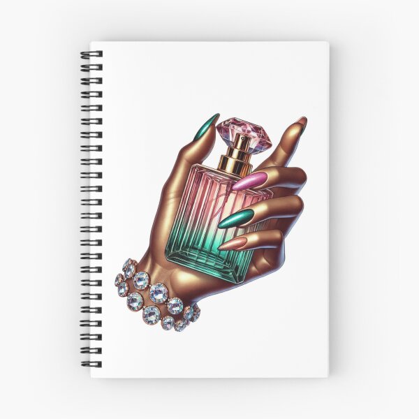 Item preview, Glam Perfume Bottle Illustration with Dark-Skin Hand & Metallic Nails designed and sold by Lulunza.