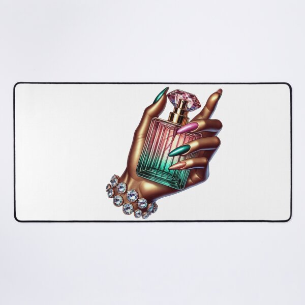 Item preview, Glam Perfume Bottle Illustration with Dark-Skin Hand & Metallic Nails designed and sold by Lulunza.