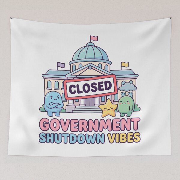 Item preview, Funny Government Shutdown Vibes Sticker – Cute Cartoon Building designed and sold by Vrixat.
