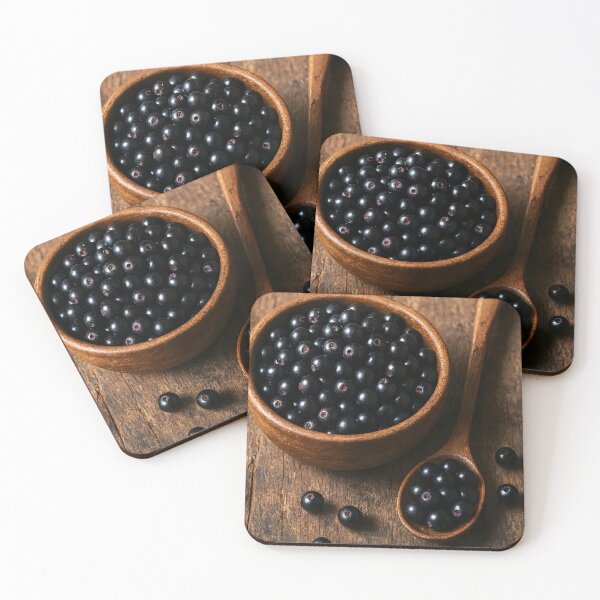 Item preview, Açaí Berries in Rustic Brown Bowl – Superfood on Wooden Table designed and sold by EmeraldeaArt.