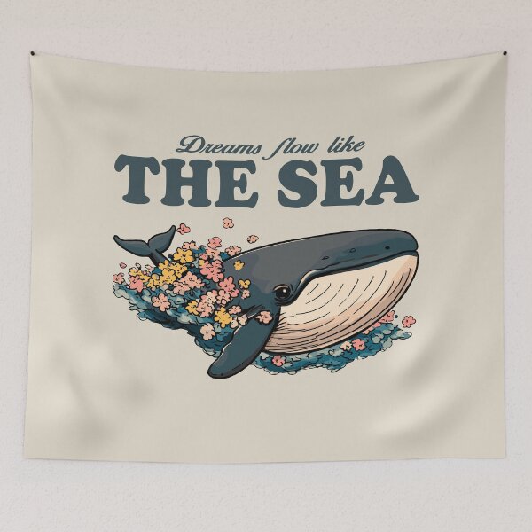 Item preview, Vintage blue whale, floral details, Nostalgic, ocean art designed and sold by OrenjiArtShop.