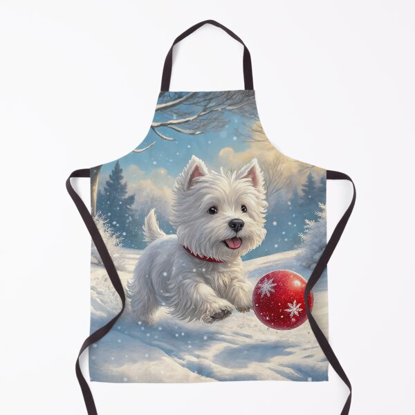 Item preview, Joyful Westie Puppy Playing with Red Christmas Ball in Snowy Winter Forest designed and sold by skibreck.