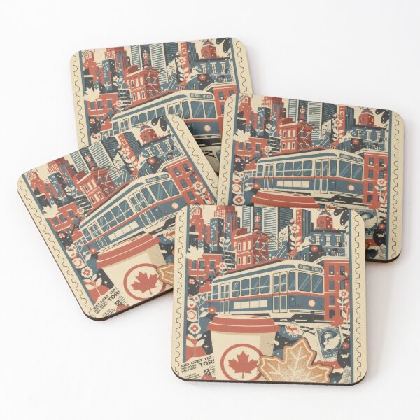 Item preview, Toronto streetcar, maple cafe, and vintage skyscrapers designed and sold by CoffeeinBloom.