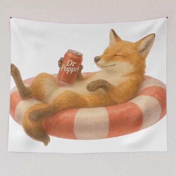 Item preview, Fox Relaxing on a Pool Float Drinking a Soda designed and sold by thehaywirehoney.
