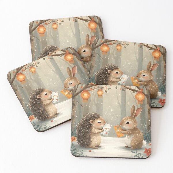 Item preview, Whimsical Hedgehog and Rabbit New Year 2026 Card Exchange designed and sold by WildlifeWhimsy.