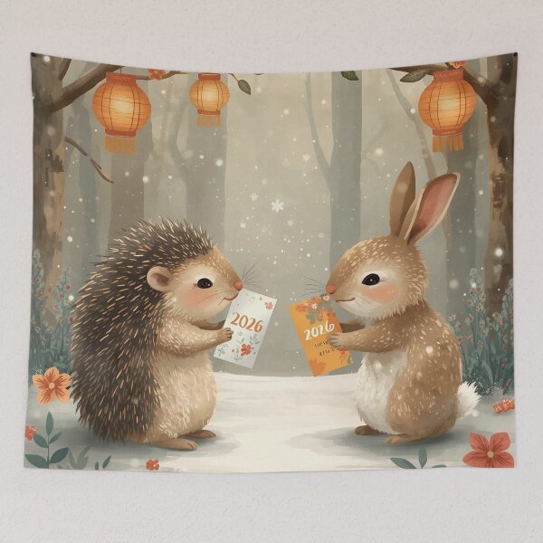 Item preview, Whimsical Hedgehog and Rabbit New Year 2026 Card Exchange designed and sold by WildlifeWhimsy.