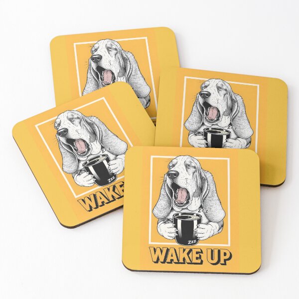Item preview, Funny Basset Hound Coffee  png-Vintage Wake Up Poster-Retro Tired Dog designed and sold by sicty09Design.