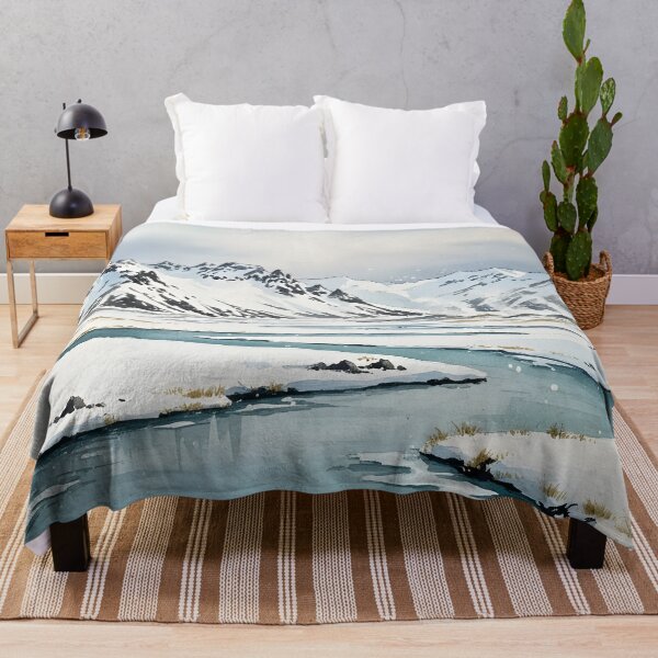 Item preview, Winter Watercolor Landscape - Snowy Mountains and Glacial River designed and sold by VibranPalette.
