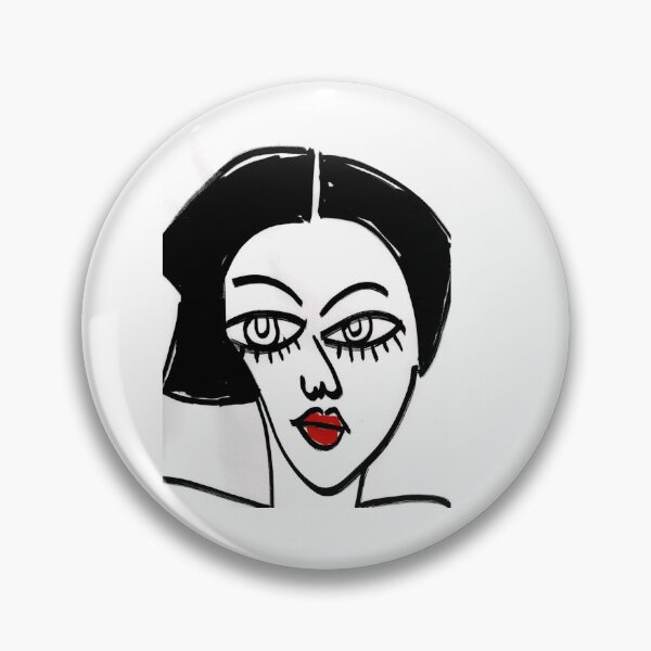 Item preview, Retro Style, Neo Expressionist, Black and White, Line Drawn Woman with Red Lips - Alpha designed and sold by ksan30.