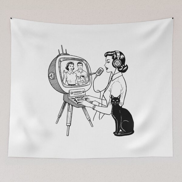 Item preview, Retro Futuristic Video Call – 1950s Sci-Fi with Black Cat designed and sold by Goomez Art.