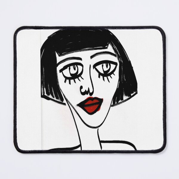 Item preview, Retro Style, Neo Expressionist, Black and White, Line Drawn Woman with Red Lips - Betty designed and sold by ksan30.
