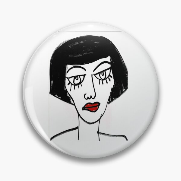 Item preview, Retro Style, Neo Expressionist, Black and White, Line Drawn Woman with Red Lips - Cindy designed and sold by ksan30.