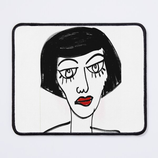 Item preview, Retro Style, Neo Expressionist, Black and White, Line Drawn Woman with Red Lips - Cindy designed and sold by ksan30.