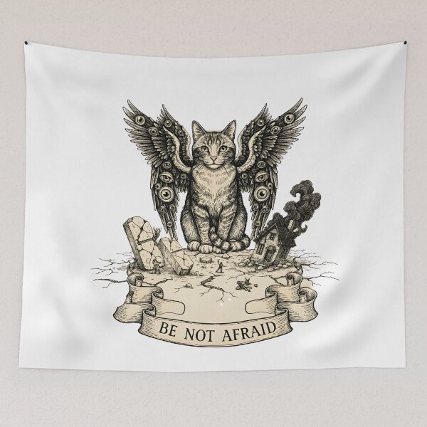Item preview, WINGED CAT – Be Not Afraid designed and sold by BestiaryAtelier.