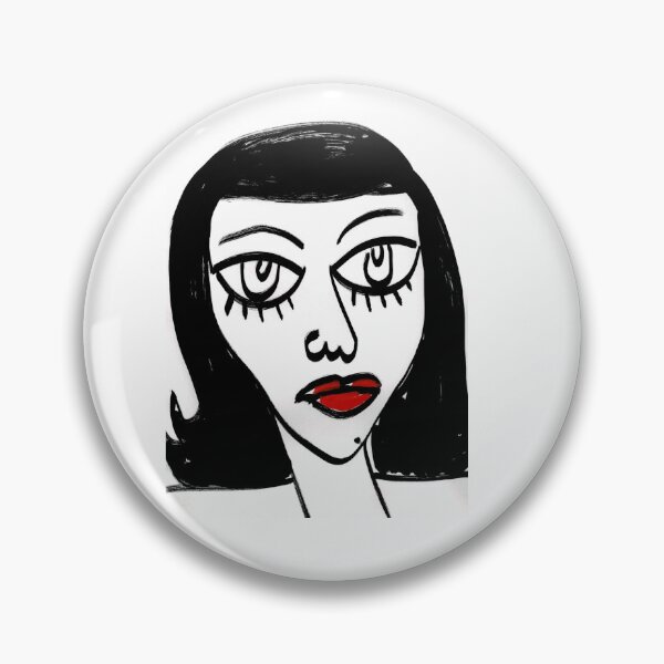 Item preview, Retro Style, Neo Expressionist, Black and White, Line Drawn Woman with Red Lips - Fiona designed and sold by ksan30.