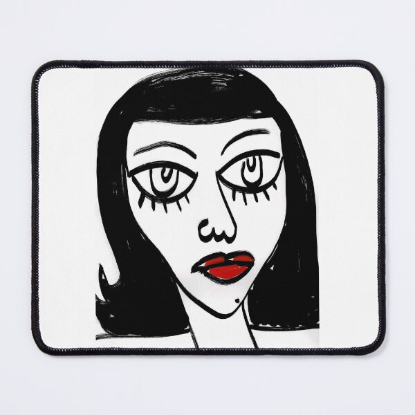 Item preview, Retro Style, Neo Expressionist, Black and White, Line Drawn Woman with Red Lips - Fiona designed and sold by ksan30.