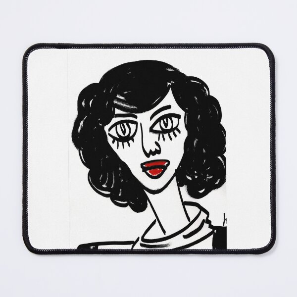 Item preview, Retro Style, Neo Expressionist, Black and White, Line Drawn Woman with Red Lips - Geraldine designed and sold by ksan30.