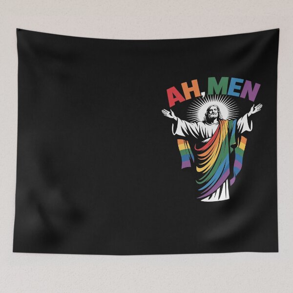 Item preview, Ah Men Funny LGBT Gay Pride Jesus Rainbow Flag Christian designed and sold by Hofersofer.
