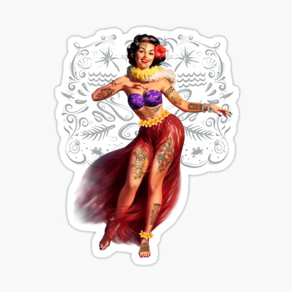 Metro&medio Designs - Tattoed hula dancer Pin-up Sticker