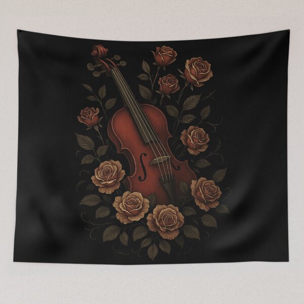 Item preview, Gothic Violin with Roses – Dark Academia Music Art – Vintage Floral Aesthetic designed and sold by Mouraludia.