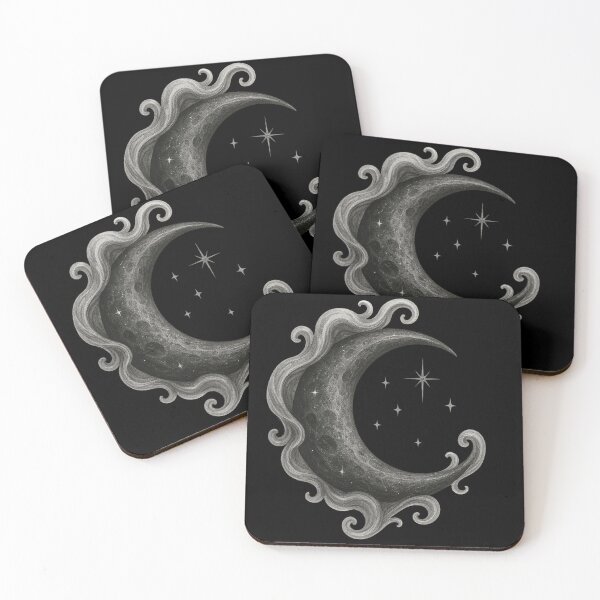 Item preview, Celestial Crescent Moon with Stars – Gothic Cosmic Aesthetic – Witchy Lunar Art designed and sold by Mouraludia.