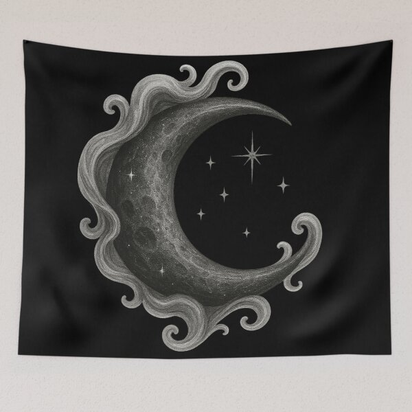Item preview, Celestial Crescent Moon with Stars – Gothic Cosmic Aesthetic – Witchy Lunar Art designed and sold by Mouraludia.