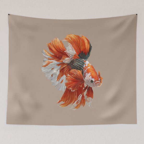 Item preview, Koi Pattern Betta Siamese Fighting Fish, Orange White Metallic Koi‑Style Halfmoon Veiltail designed and sold by meganohm.