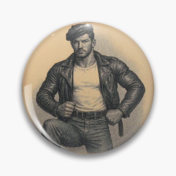Item preview, Vintage Gay Leather Biker Charcoal Pointillism Tom of Finland Tribute Berlin German Pride Graphic Design designed and sold by ItsAKinkThing.