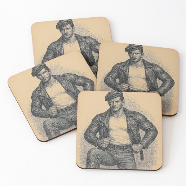 Item preview, Vintage Gay Leather Biker Charcoal Pointillism Tom of Finland Tribute Berlin German Pride Graphic Design designed and sold by ItsAKinkThing.