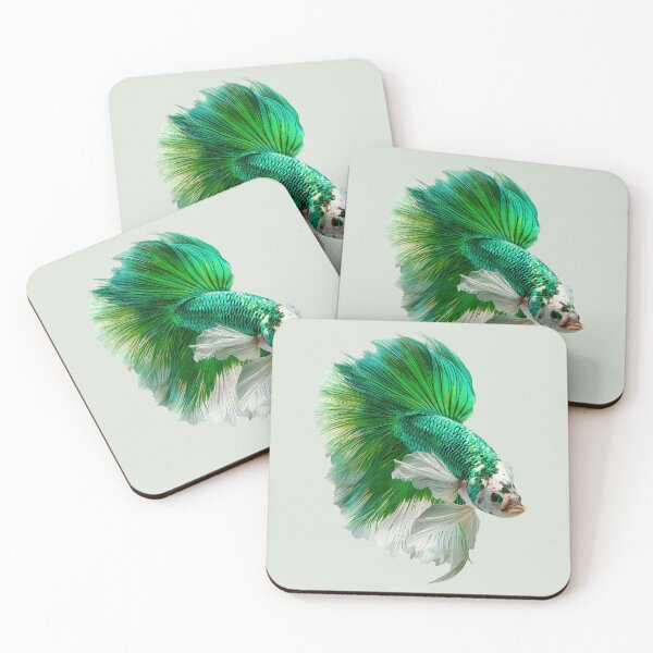 Item preview, Turquoise, Green & White Betta Siamese Fighting Fish, Metallic Green Halfmoon Super Delta designed and sold by meganohm.