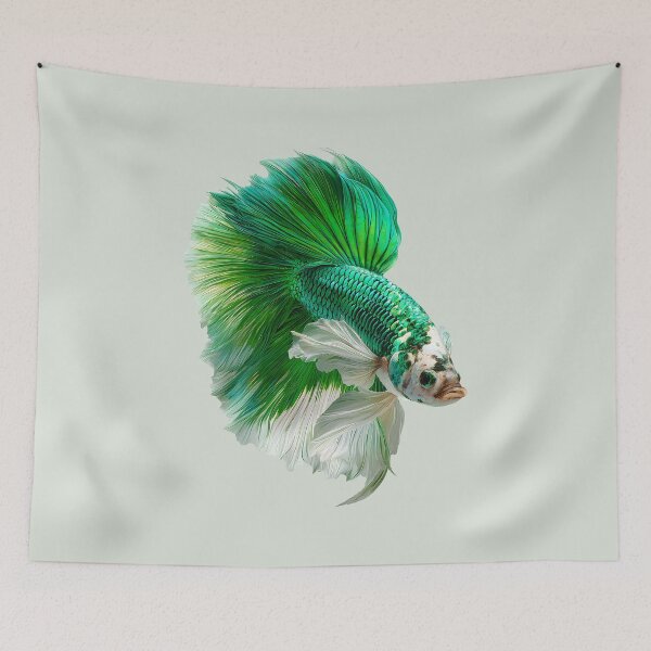 Item preview, Turquoise, Green & White Betta Siamese Fighting Fish, Metallic Green Halfmoon Super Delta designed and sold by meganohm.