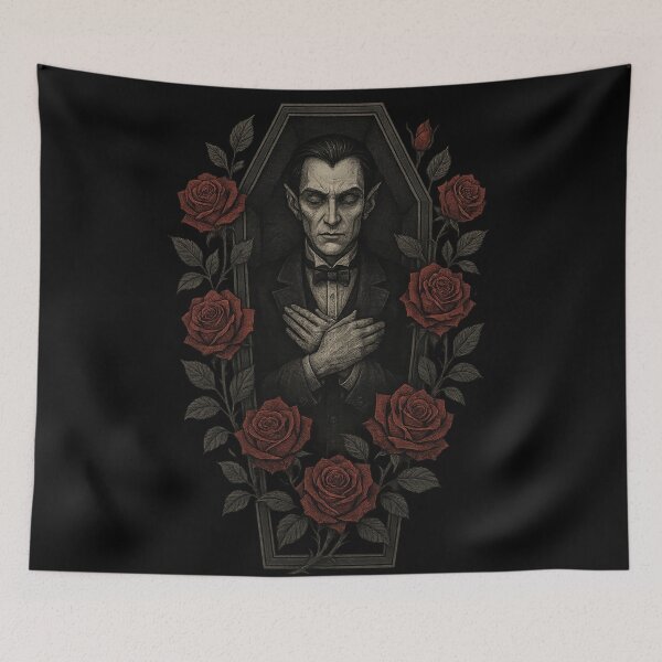 Item preview, Victorian Vampire in Coffin with Roses – Gothic Horror Art – Dark Romantic Aesthetic designed and sold by Mouraludia.