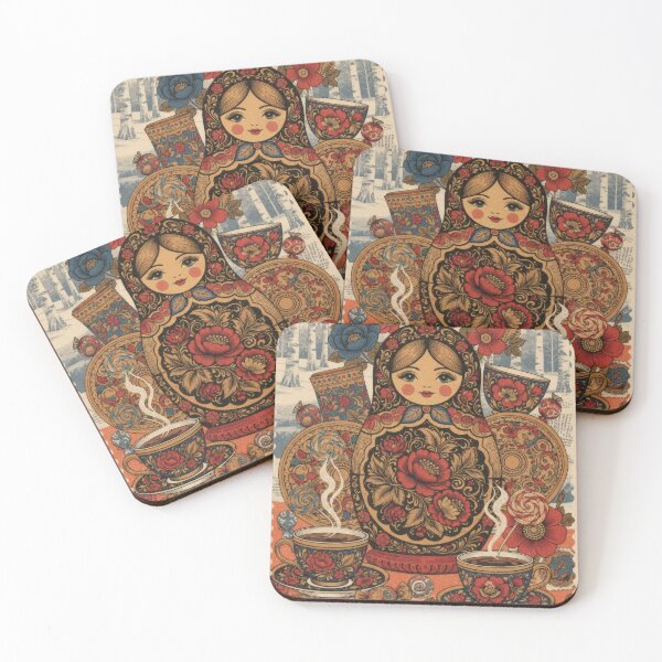 Item preview, Russian matryoshka doll with cozy winter floral coffee designed and sold by CoffeeinBloom.