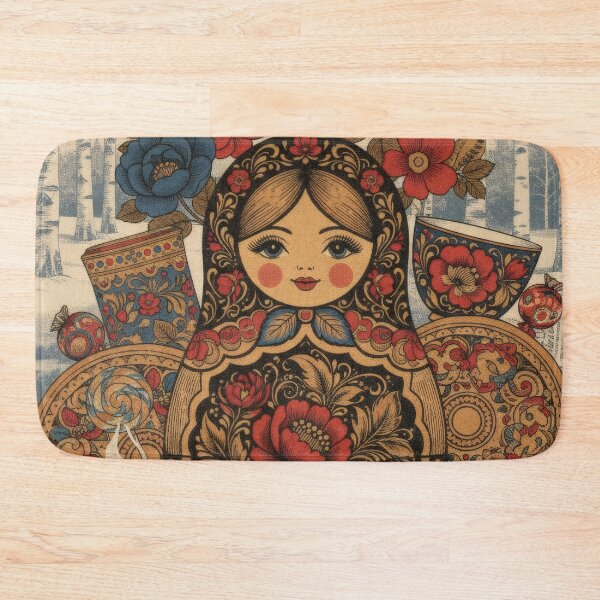 Item preview, Russian matryoshka doll with cozy winter floral coffee designed and sold by CoffeeinBloom.