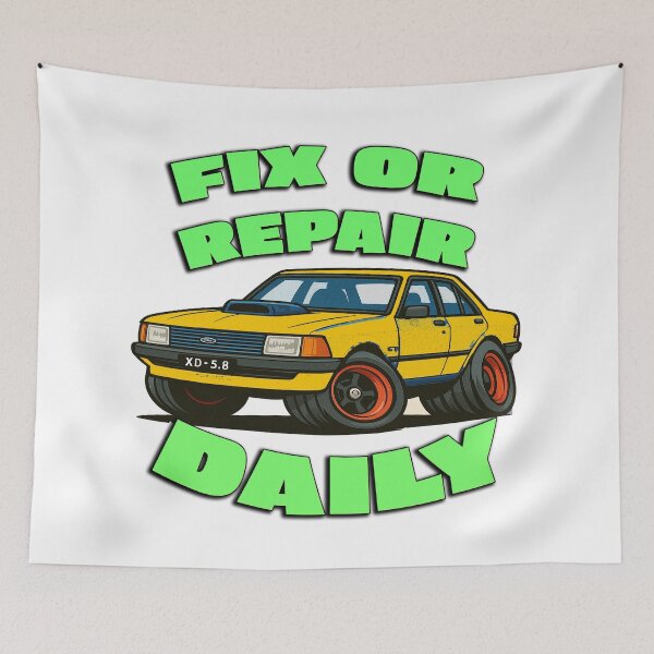 Item preview, Ford XD Fix Or Repair Daily Yellow Blaze Cartoon Art designed and sold by Michael van der Hoorn.