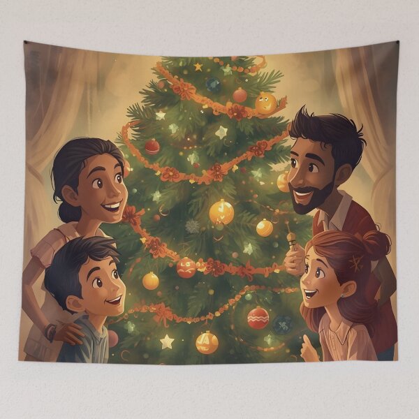 Item preview, Family Exchanging Gifts by Christmas Tree designed and sold by Valeree Store.