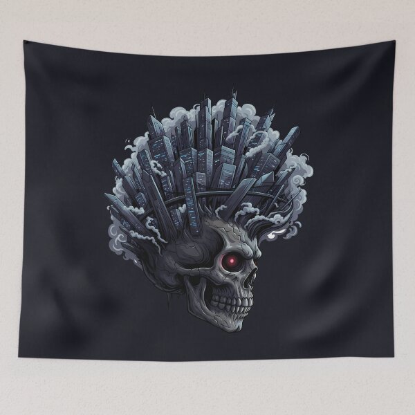 Item preview, Born in Smoke - Skulls & Skyscrapers designed and sold by Funny Vintage Stickers And T-Shirts.