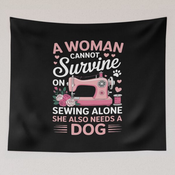 Item preview, Woman Sewing Alone Dog Sewing Machine Sewing Team Dog designed and sold by HardcoreTour.