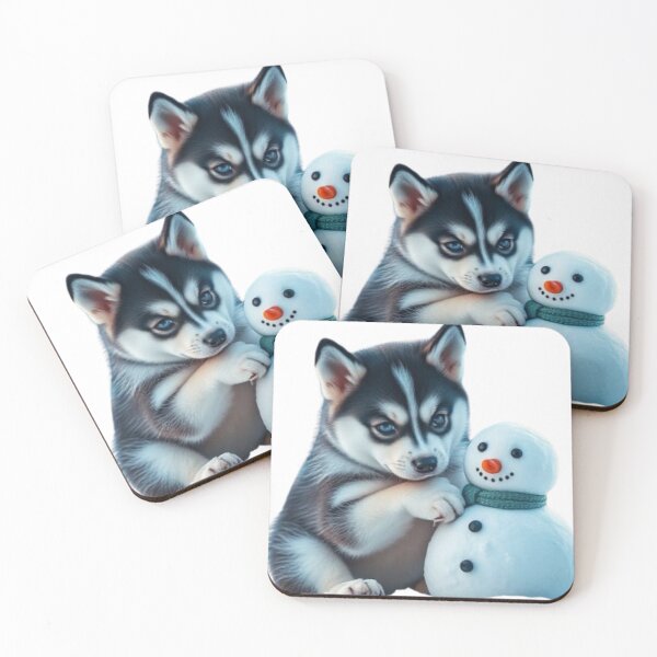 Item preview, Baby Siberian Husky with Snowman Kawaii Christmas Puppy designed and sold by BSL-STORE.