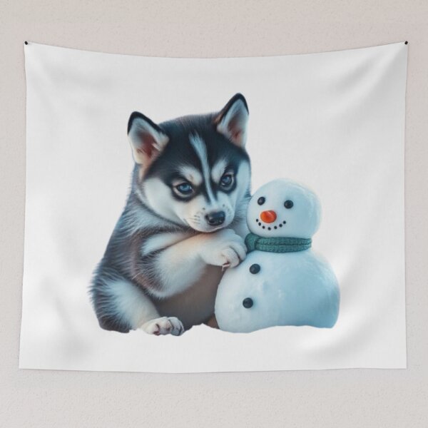 Item preview, Baby Siberian Husky with Snowman Kawaii Christmas Puppy designed and sold by BSL-STORE.