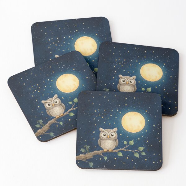 Item preview, Moonlit Owl – Cute Night Sky Animal Illustration designed and sold by Whimsical Hug.