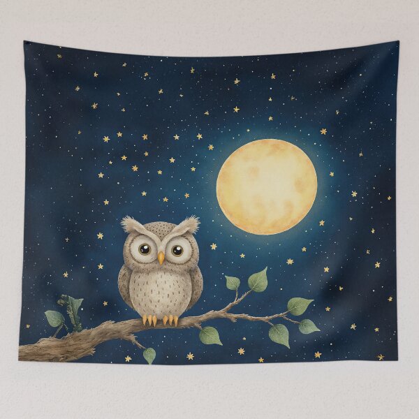 Item preview, Moonlit Owl – Cute Night Sky Animal Illustration designed and sold by Whimsical Hug.