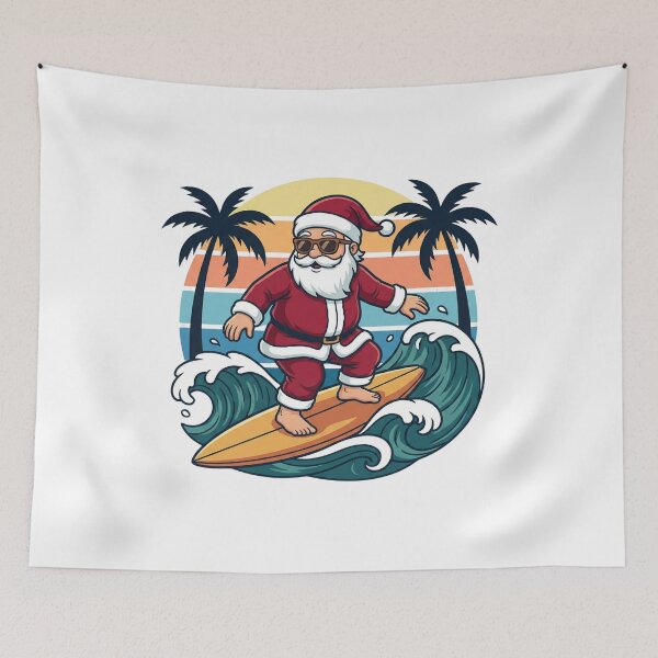 Item preview, Retro Cartoon Funny Surfing Santa Sunset Christmas designed and sold by chattsuede.