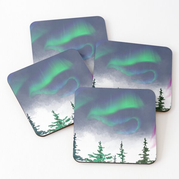 Item preview,  Northern Lights Over Winter Pine Forest | Northern Lights Watercolor | Pine Forest designed and sold by SMHaven93.